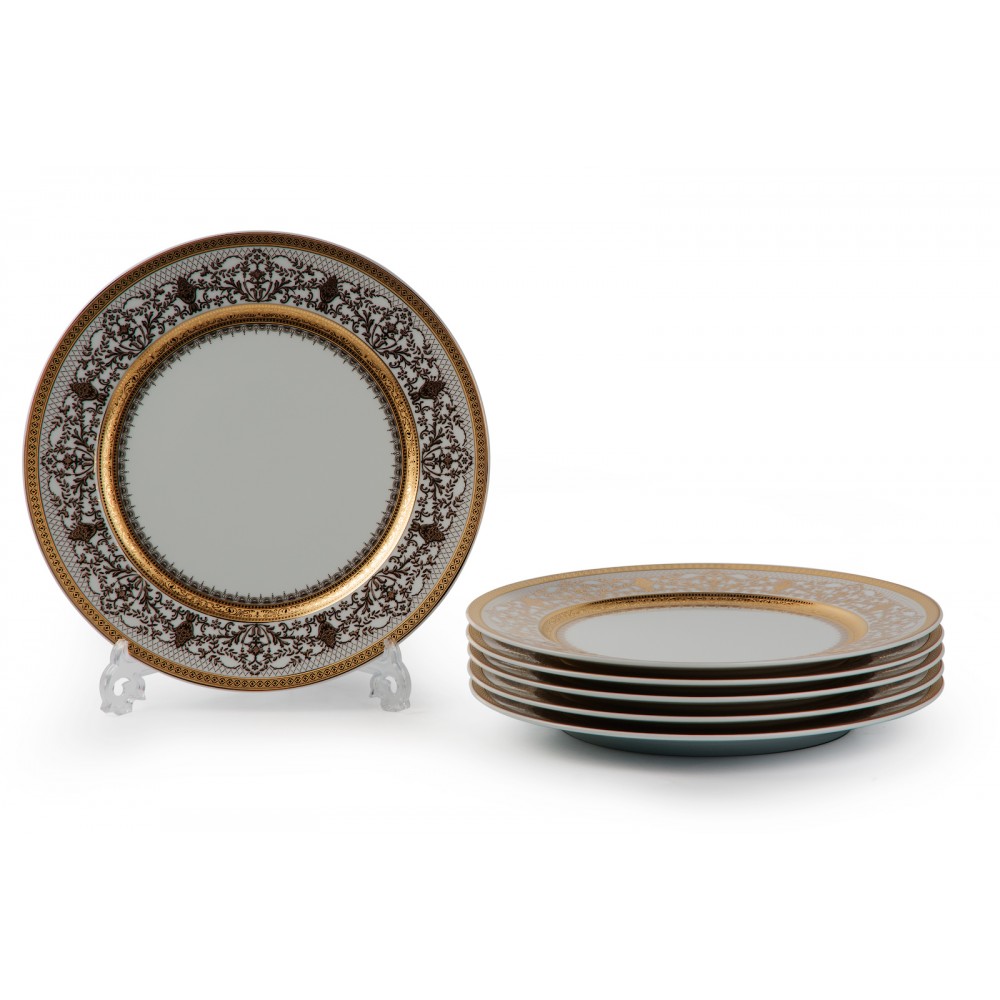 Комплект обеденных тарелок, D 22 см, декор MIMOSA DIDON OR, Tunisie Porcelaine