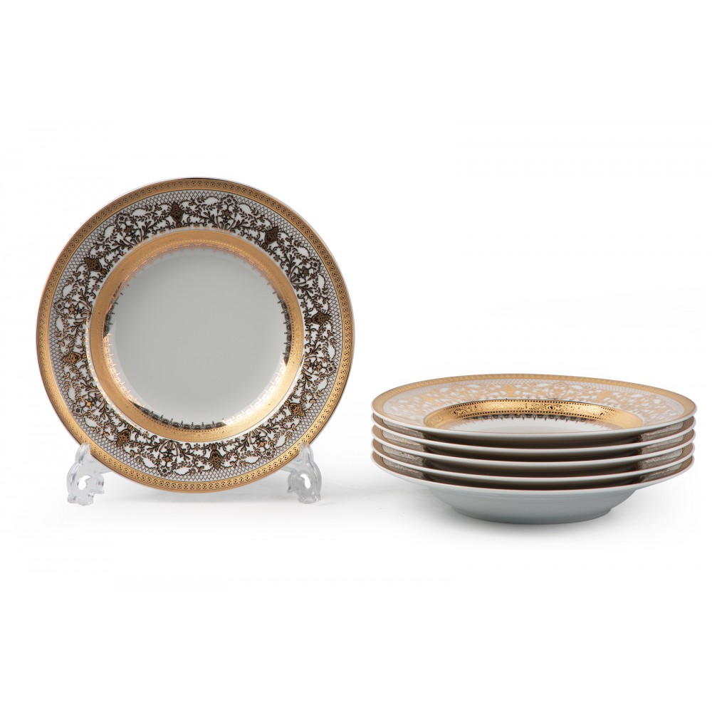 Комплект глубоких тарелок, D 22 см, декор MIMOSA DIDON OR, Tunisie Porcelaine