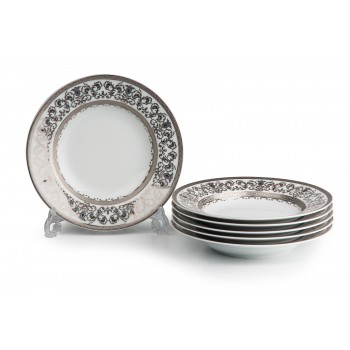 Комплект глубоких тарелок, D 22 см, 6 шт, декор MIMOSA PRAGUE PLATINE, Tunisie Porcelaine