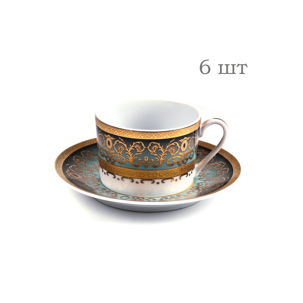Набор чайных пар, на 6 персон, 220 мл, декор MIMOSA PRAGA DEGRADE, Tunisie Porcelaine