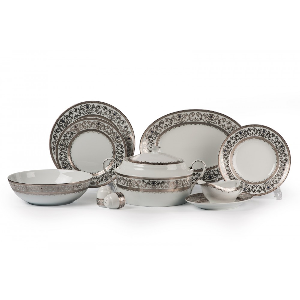 Сервиз столовый, 25 предметов, декор MIMOSA PRAGUE PLATINE, Tunisie Porcelaine