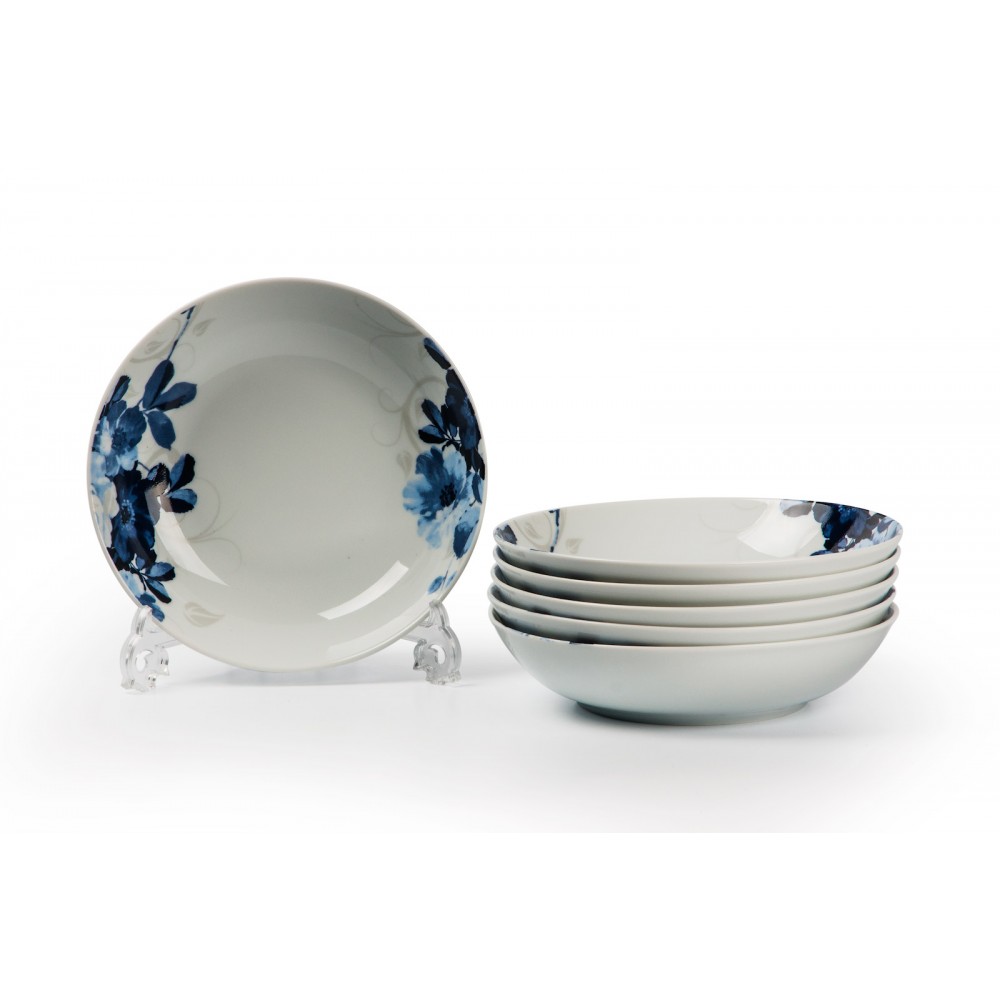 Комплект глубоких тарелок, D 21 см, 6 шт, декор MONALISA JARDIN BLEU, Tunisie Porcelaine