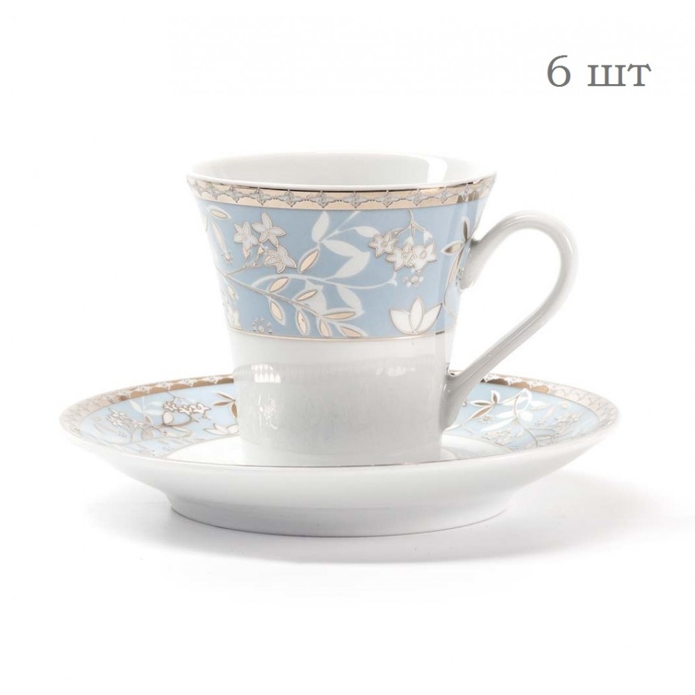 Комплект кофейных пар, 6 шт, 220 мл, декор Le Classique, Tunisie Porcelaine