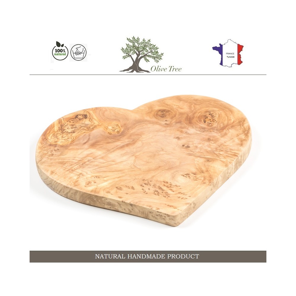Доска для подачи в форме сердца, ручная работа, max 20 см, дерево оливы, Naturally Med