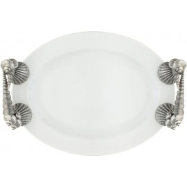 Поднос с ручками Морские раковины, ручная работа, L 35 см, W 25 см, олово, серия Sea And Shore, Vagabond House