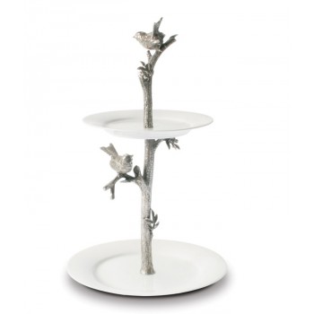 Этажерка 2-х ярусная Птица на ветке, ручная работа, H 26,5 см, олово, серия Song Bird, Vagabond House