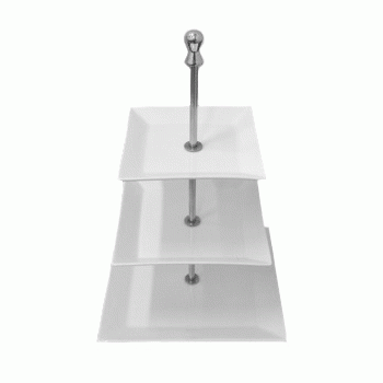 Этажерка 3-х ярусная квадр. д/дес. «Кунстверк» 16, 19, 25см; фарфор, сталь; H=42см; белый, металлич.