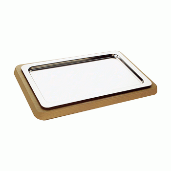 Поднос на подставке, H 5,6 см, L 65 см, W 37 см,  сталь нержавеющая, дерево, APS