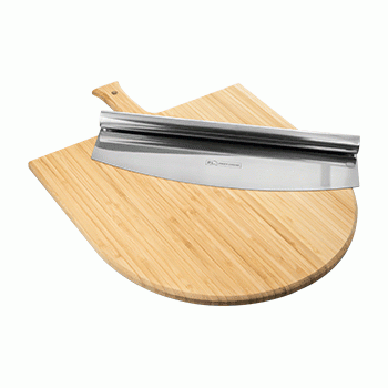 Доска для подачи пиццы с ручкой + нож, D 35 см, H 1,5 см, бамбук, металл, S