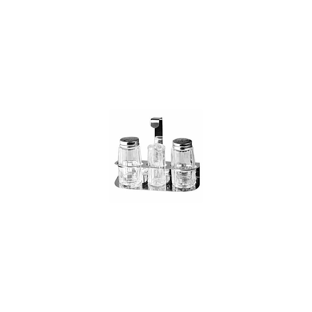 Набор соль/перец и стаканчик для зубочисток на подставке, 50 мл, H 10 см, L 14 см, W 5 см, сталь нержавеющая, стекло, Fenghua