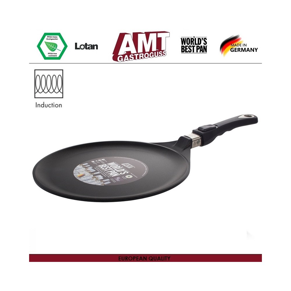 Антипригарная блинная сковорода Diamond Induction, D 24 см, индукционное дно, съемная ручка, AMT