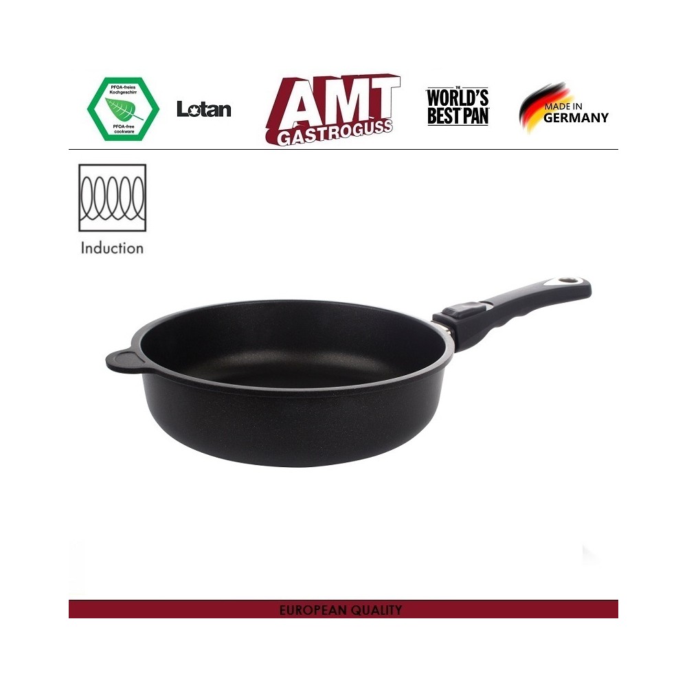 Антипригарная глубокая сковорода Diamond Induction для плиты и духовки, D 24 см, H 7 см, индукционное дно, съемная ручка, AMT