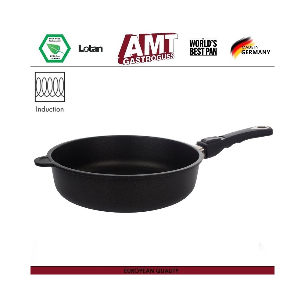 Антипригарная глубокая сковорода Diamond Induction для плиты и духовки, D 28 см, H 7 см, индукционное дно, съемная ручка, AMT