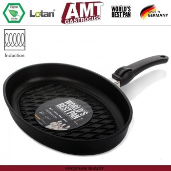 Антипригарная сковорода-гриль Diamond Induction овальная, 35 x 24 см, индукционное дно, съемная ручка, AMT