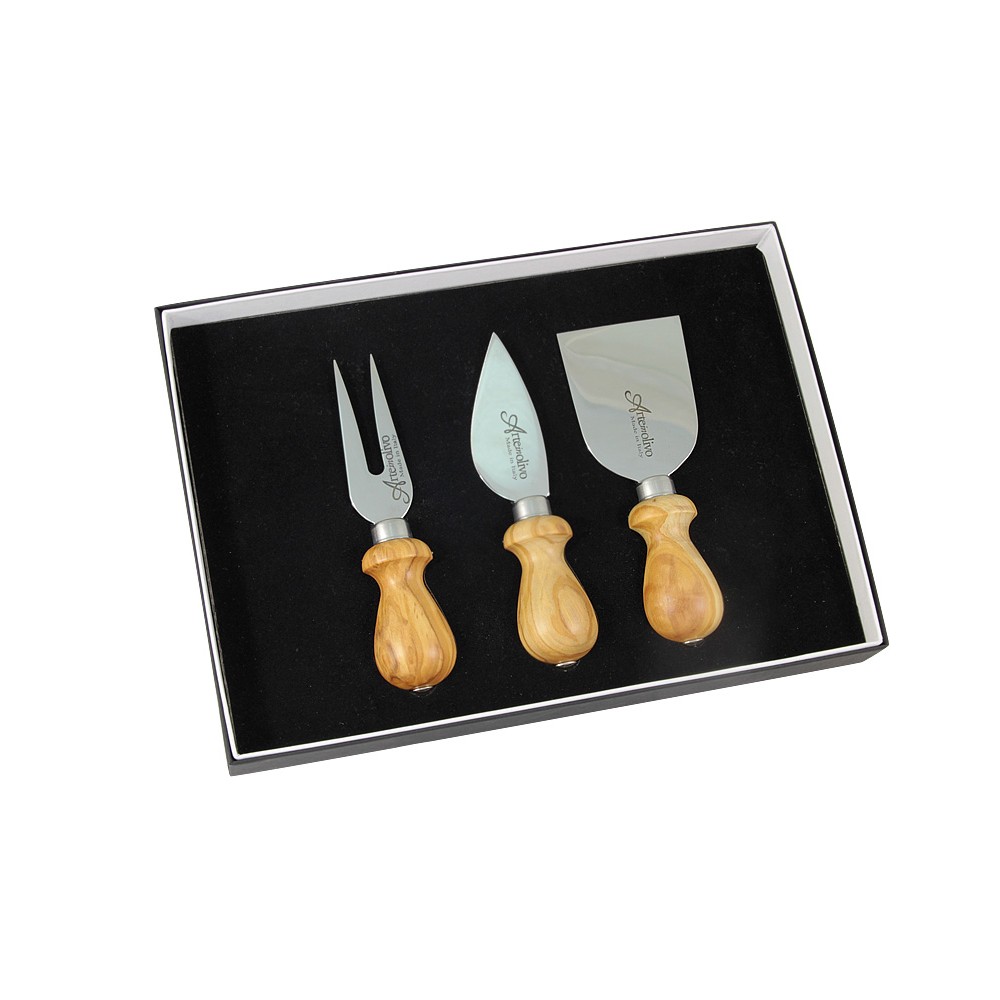 Набор ножей для сыра ручной работы подарочный, 3 шт, дерево оливы, сталь нержавеющая, Arte in Olivo