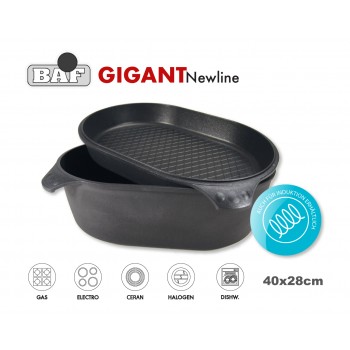 GIGANT Newline Антипригарная гусятница 2 в 1 с крышкой- гриль, 40 х 28 см, индукционное дно, BAF, Германия
