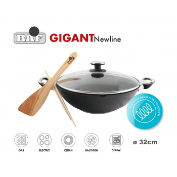 GIGANT Newline Антипригарный ВОК с крышкой и лопаткой, D 32 см, BAF, Германия