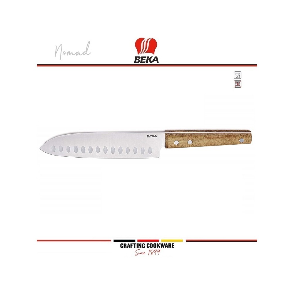 NOMAD Нож Сантоку, лезвие 18 см, нержавеющая сталь, акация, Beka