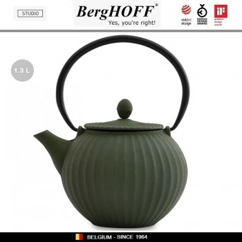 Заварочный чайник STUDIO чугунный с ситечком, 1.3 л, цвет темно-зеленый, BergHOFF