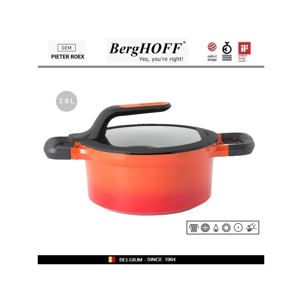 GEM Red Антипригарная кастрюля для любых плит, 2.8 л, D 20 см, BergHOFF