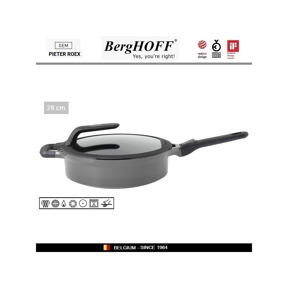 GEM Grey Антипригарная сковорода-сотейник со съемной ручкой, 4.6 л, D 28 см, BergHOFF