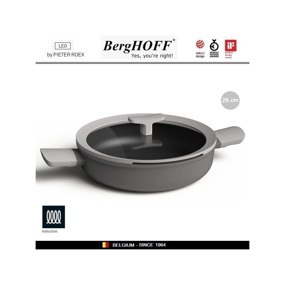 LEO Антипригарная сковорода-сотейник с двумя ручками, 2.9 литра, D 26 см, индукционное дно, BergHOFF