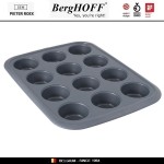 GEM Антипригарная форма для маффинов, 12 ячеек - 8 х 3.5 см, углеродистая сталь, BergHOFF