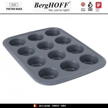 GEM Антипригарная форма для маффинов, 12 ячеек - 8 х 3.5 см, углеродистая сталь, BergHOFF