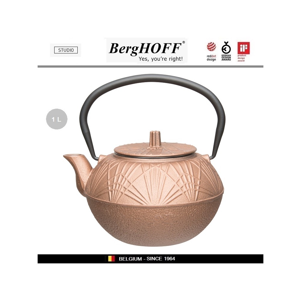 Заварочный чайник STUDIO чугунный с ситечком, 1 л, цвет золотисто-бронзовый, BergHOFF