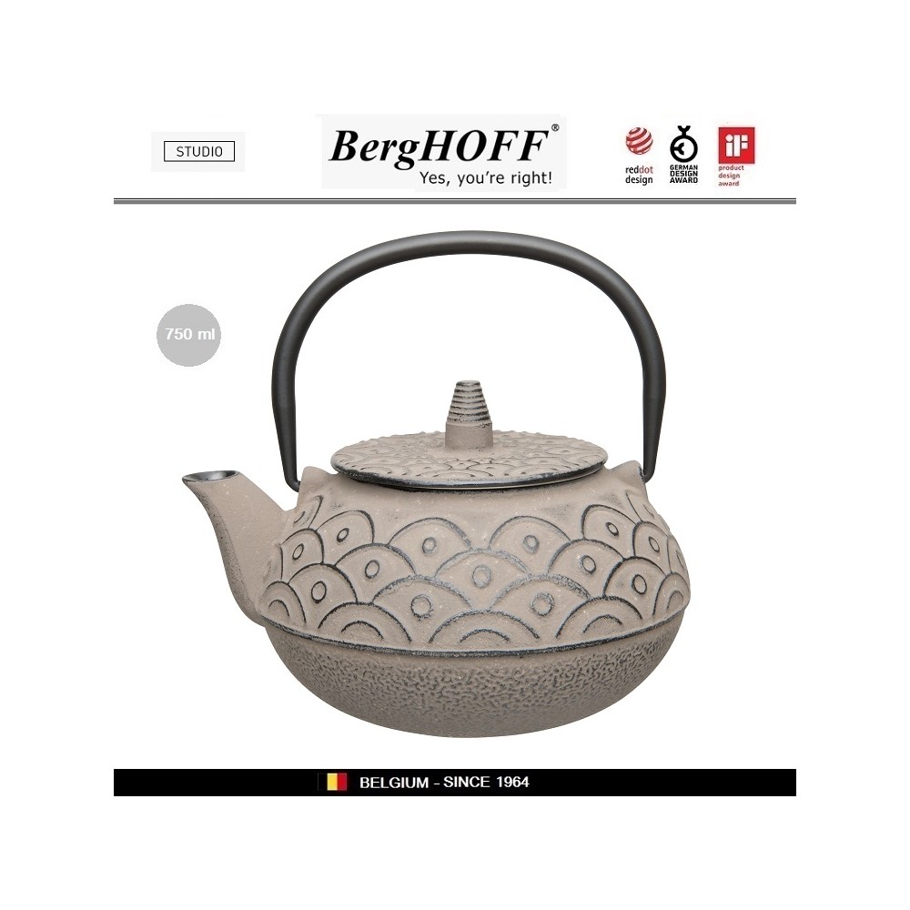 Заварочный чайник STUDIO чугунный с ситечком, 750 мл, цвет серый, BergHOFF