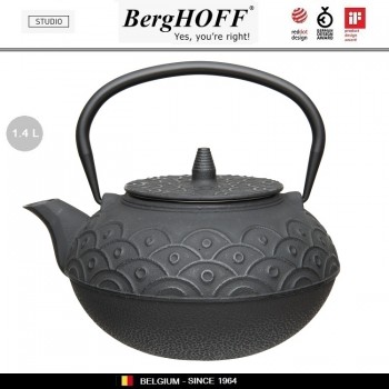 Заварочный чайник STUDIO чугунный с ситечком, 1.4 л, цвет черный, BergHOFF
