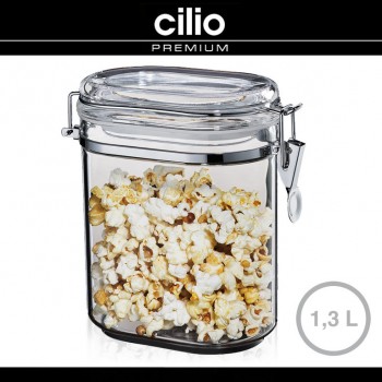 Банка для сыпучих продуктов, 1.3 л, H 18 см, акрил пищевой, сталь, Cilio