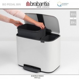Бак мусорный BO PEDAL BIN двойной с педалью, 11 л + 23 л, цвет белый, Brabantia