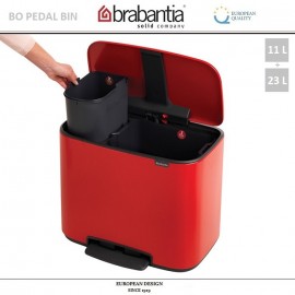 Бак мусорный BO PEDAL BIN двойной с педалью, 11 л + 23 л, цвет красный, Brabantia