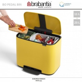 Бак мусорный BO PEDAL BIN двойной с педалью, 11 л + 23 л, цвет желтый, Brabantia