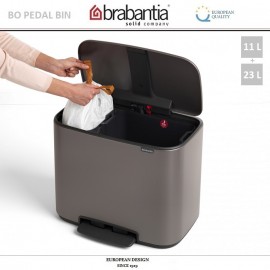 Бак мусорный BO PEDAL BIN двойной с педалью, 11 л + 23 л, цвет платиновый, Brabantia