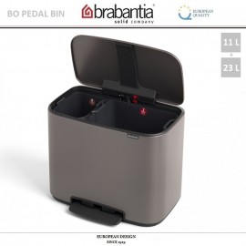 Бак мусорный BO PEDAL BIN двойной с педалью, 11 л + 23 л, цвет платиновый, Brabantia
