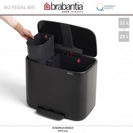 Бак мусорный BO PEDAL BIN двойной с педалью, 11 л + 23 л, цвет черный, Brabantia