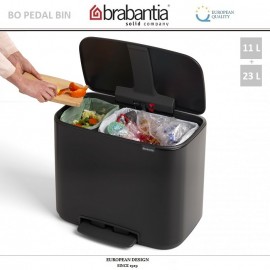 Бак мусорный BO PEDAL BIN двойной с педалью, 11 л + 23 л, цвет черный, Brabantia