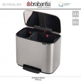 Бак мусорный BO PEDAL BIN двойной с педалью, 11 л + 23 л, цвет стальной матовый, Brabantia