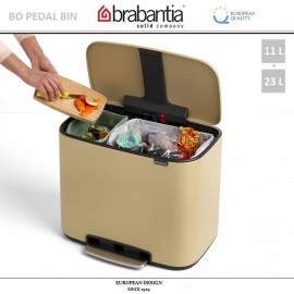 Бак мусорный BO PEDAL BIN двойной с педалью, 11 л + 23 л, цвет бежевый, Brabantia