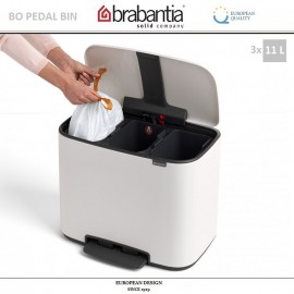 Бак мусорный BO PEDAL BIN тройной с педалью, 11 л + 11 л + 11 л, цвет белый, Brabantia