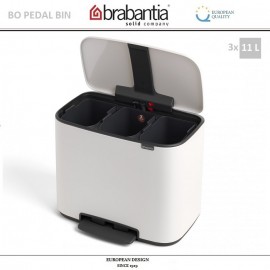 Бак мусорный BO PEDAL BIN тройной с педалью, 11 л + 11 л + 11 л, цвет белый, Brabantia