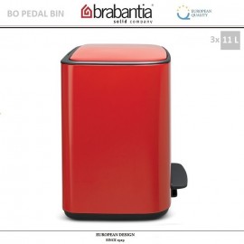 Бак мусорный BO PEDAL BIN тройной с педалью, 11 л + 11 л + 11 л, цвет красный, Brabantia