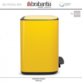 Бак мусорный BO PEDAL BIN тройной с педалью, 11 л + 11 л + 11 л, цвет желтый, Brabantia