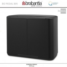 Бак мусорный BO PEDAL BIN тройной с педалью, 11 л + 11 л + 11 л, цвет черный, Brabantia