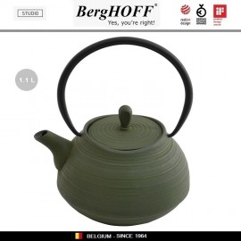 Заварочный чайник STUDIO чугунный с ситечком, 1.1 л, цвет темно-зеленый, BergHOFF