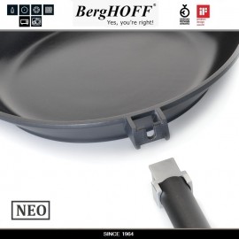 Антиприагрная сковорода NEO со съемной ручкой для плиты и духовки, D 20 см, индукционное дно, BergHOFF