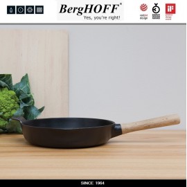 Сковорода RON чугунная с эмалевым покрытием, D 26 см, индукционное дно, цвет черный, BergHOFF