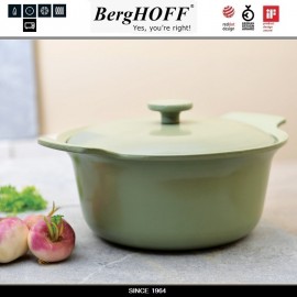 Кастрюля-жаровня RON чугунная для плиты и духовки, 4.2 л, 24 см, цвет зеленый, BergHOFF
